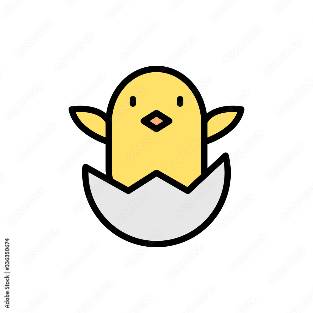 Poster egg chick outline color icon. simple outline color vector elements of religious holiday for ui and u
