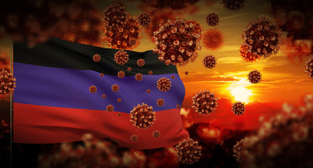 COVID-19 Coronavirus 2019-nCov virus outbreak lockdown concept concept with flag of Donetsk People's Republic. 3D illustration.