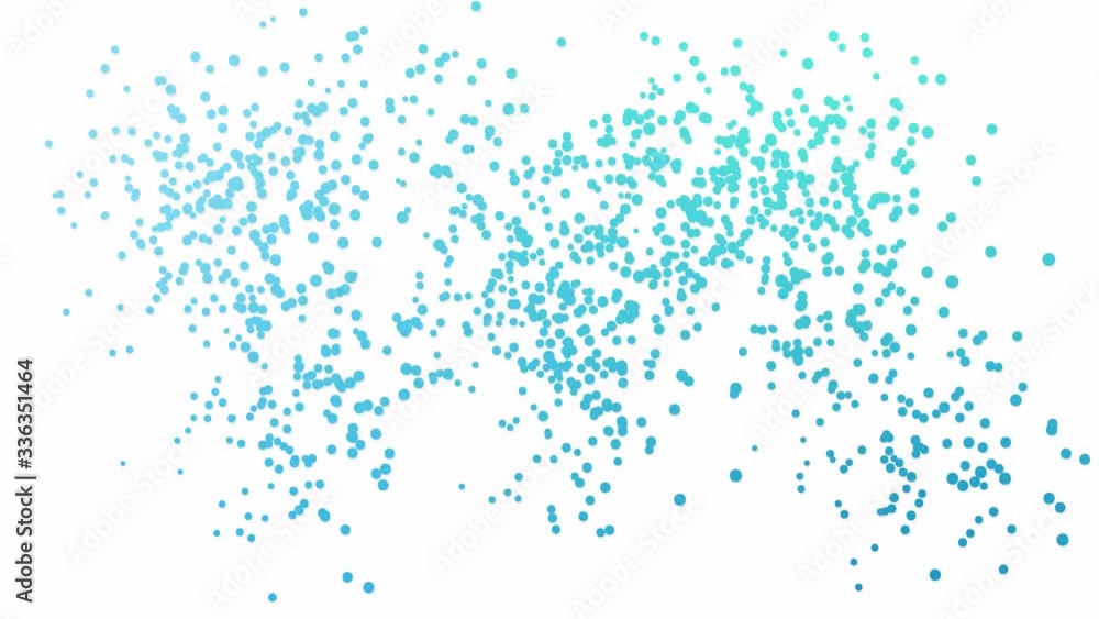 Wall mural small blue round particles grouped into abstract world map motion background with business and socia