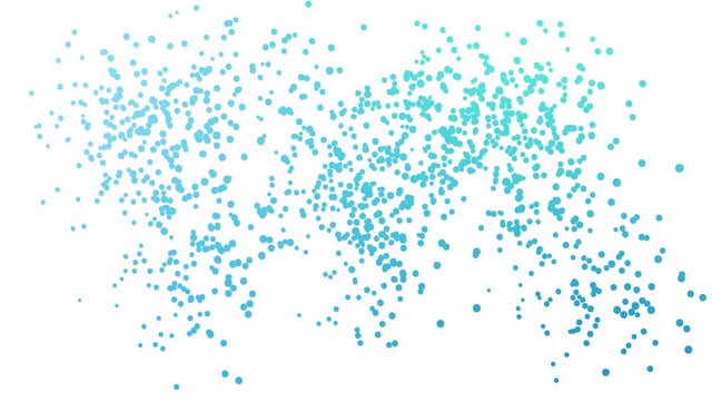small blue round particles grouped into abstract world map motion background with business and social themes