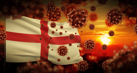 COVID-19 Coronavirus 2019-nCov virus outbreak lockdown concept concept with flag of England. 3D illustration.