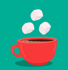 red coffee cup with marshmallows