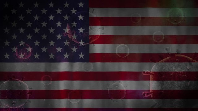 United States of America country flag ripple effect with 3d animation of Coronavirus (Covid-19) virus icon