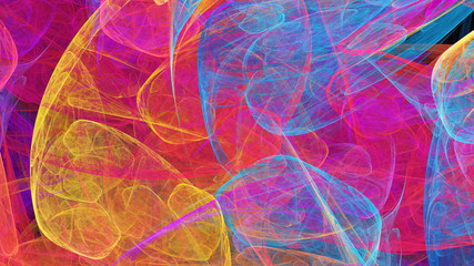 Abstract purple and blue chaotic shapes. Colorful fractal background. Digital art. 3d rendering.