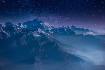 Naklejka na ściany i meble Himalaya Mountains under the Beauty of the Starry Sky