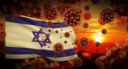COVID-19 Coronavirus 2019-nCov virus outbreak lockdown concept concept with flag of Israel. 3D illustration.