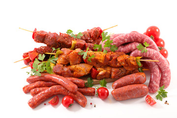 assorted of barbecue meat with sausage, skewer