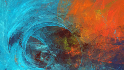 Naklejka na ściany i meble Abstract blue and orange fantastic clouds. Colorful fractal background. Digital art. 3d rendering.