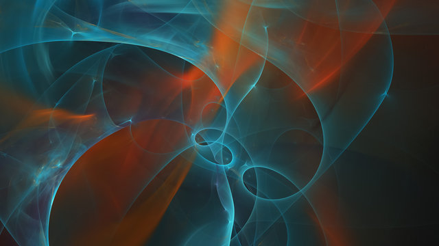 Abstract blue and orange chaotic glass shapes. Colorful fractal background. Digital art. 3d rendering.