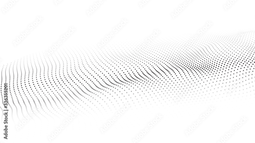 Fototapete Vector abstract white futuristic background. Big data visualization. Digital dynamic wave of particles.
