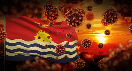 COVID-19 Coronavirus 2019-nCov virus outbreak lockdown concept concept with flag of Kiribati. 3D illustration.