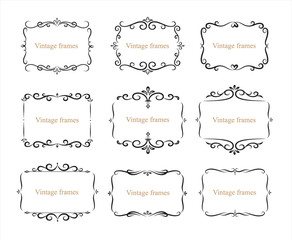 Hand drawn set of decorative frames, borders, page decoration calligraphic design elements collection. vintage vector illustration