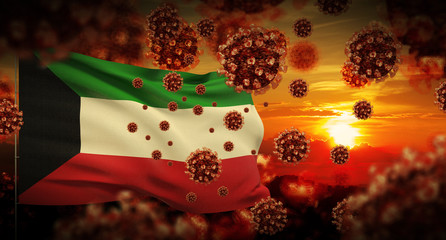COVID-19 Coronavirus 2019-nCov virus outbreak lockdown concept concept with flag of Kuwait. 3D...
