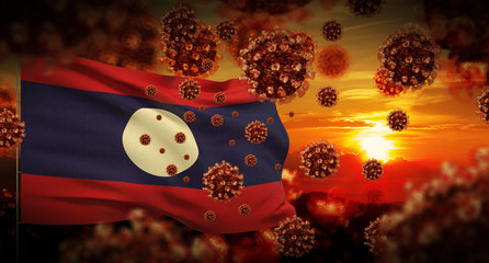 COVID-19 Coronavirus 2019-nCov virus outbreak lockdown concept concept with flag of Laos. 3D illustration.