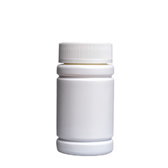jar for pills and vitamins on a white isolated background. mockup for pharmacy and store design