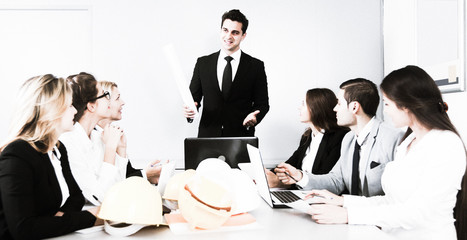 Fototapeta premium building chief speech at meeting in office