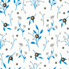 Vector seamless  pattern with  leaves and  flowers on white background.  Floral illustration for textile, print, wallpapers, wrapping.