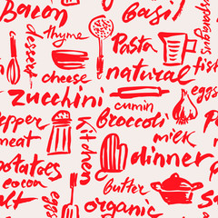 Kitchen&Cooking Hand Drawn Vector Seamless Pattern