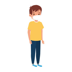 Fototapeta premium cute boy with face mask isolated icon vector illustration design