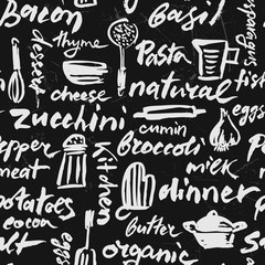 Kitchen&Cooking Blackboard Hand Drawn Vector Seamless Pattern