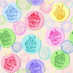 Hand Drawn Cupcakes Seamless Pattern