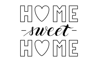 Vector hand written home sweet home text isolated on white background. Script brushpen lettering. Cozy handwriting for interior poster