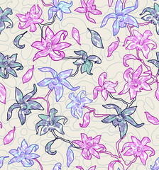 Orchids Vector Seamless Pattern, no opacity used.