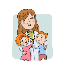 Paediatric doctor with children