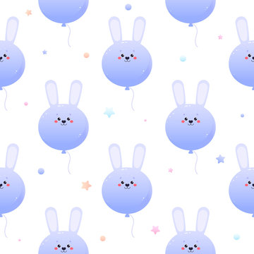 Cute Kawaii Hare Rabbit. Animal seamless pattern. Vector