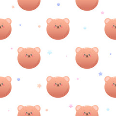 Cute Kawaii Bear. Animal seamless pattern. Vector