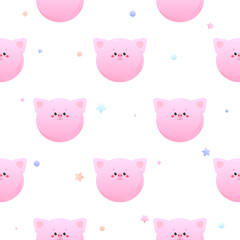 Cute Kawaii Pig, Piglet. Animal seamless pattern. Vector