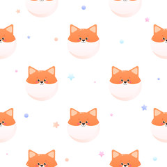 Cute Kawaii Shiba, Fox. Animal seamless pattern. Vector