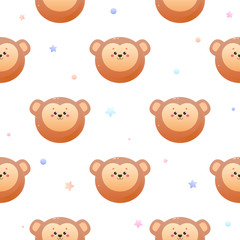Cute Kawaii Monkey. Animal seamless pattern. Vector