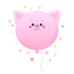 Baloon Cute Kawaii Pig, Piglet. Animal isolated on a white background. Vector