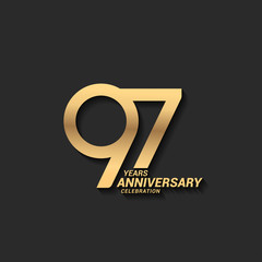 97 years anniversary celebration logotype with elegant modern number gold color for celebration - obrazy, fototapety, plakaty