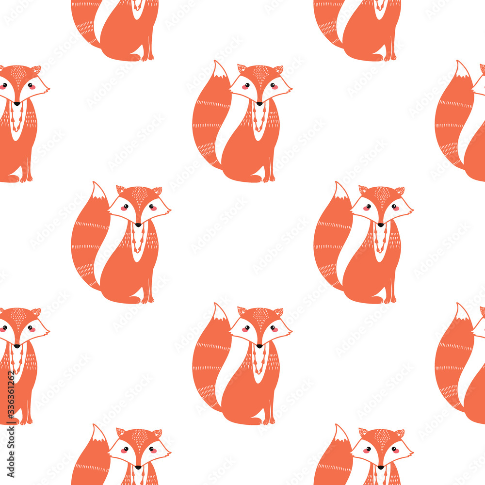 Poster seamless pattern with fox. vector illustration in the scandinavian style