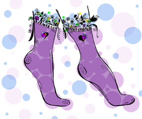 Illustration, the feet of a girl in socks.