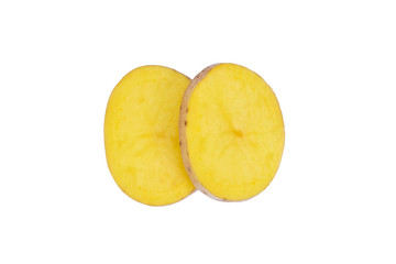 Naklejka na ściany i meble Slices of potatoes isolated on white background with clipping path. Fresh raw vegetables, top view