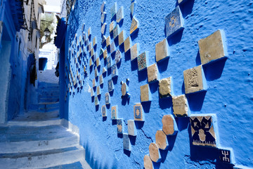 Blue painted decorative street in city of  Chefchaouen,Morocco.