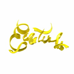 Happy Easter lettering made by juicy liquid yellow splash. Invitation realistic 3d illustration greeting card, ad, promotion, poster, flyer, web-banner, article, social media