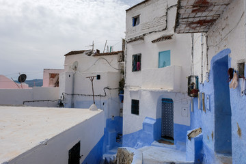 Blue painted street in city of  Chefchaouen,Morocco.