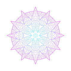 Pink blue mandala ornament, abstract vector illustration on white background. Gradient colored mandala print