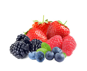 Different ripe tasty berries on white background