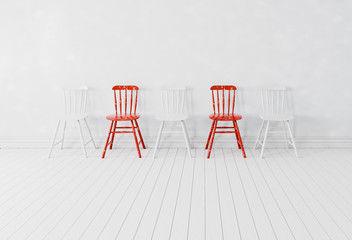 Red and white chairs in a white room modern minimalism interior waiting official attendance at court