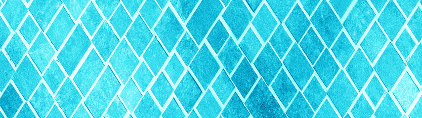 Abstract blue geometric rhombus grid tiles texture background banner panorama