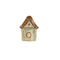 Watercolor illustration of a birdhouse wooden. Hand-drawn with watercolors and is suitable for all types of design and printing.