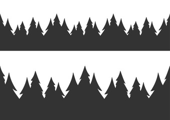 Set of two seamless hand drawn pine forest.