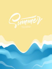 Abstract wavy background of beach with handwritten lettering of Summer on sand.