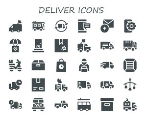 Fototapeta na wymiar Modern Simple Set of deliver Vector filled Icons