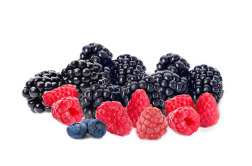 Different ripe tasty berries on white background